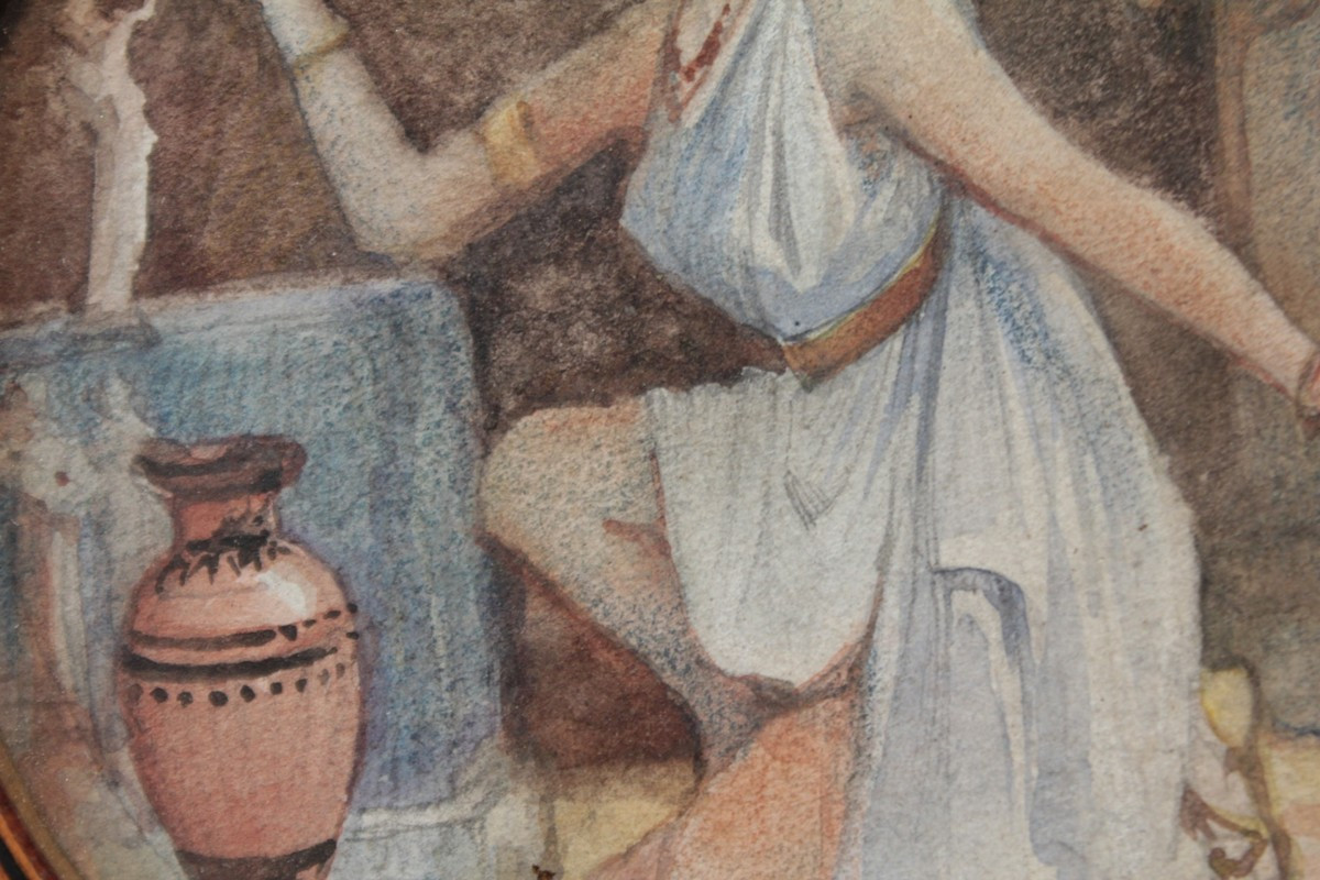 Aquarelle 'Rite cultuel grec' signée Louis Hista (1851-1934) pour Émile Langlade (1863-1939)-photo-3