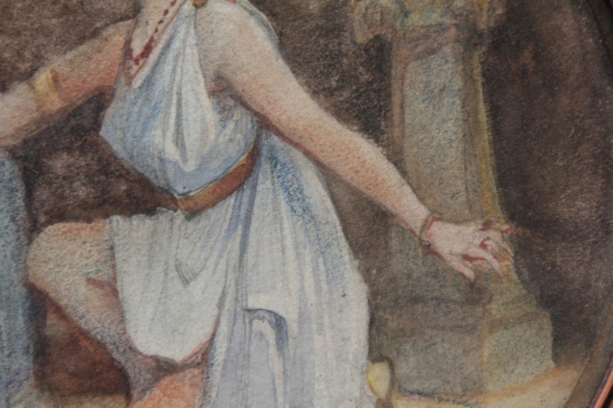 Aquarelle 'Rite cultuel grec' signée Louis Hista (1851-1934) pour Émile Langlade (1863-1939)-photo-4