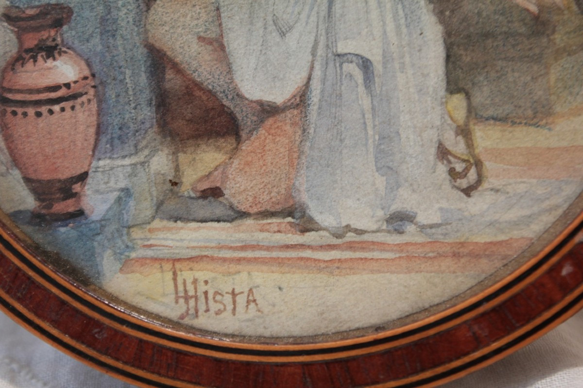 Aquarelle 'Rite cultuel grec' signée Louis Hista (1851-1934) pour Émile Langlade (1863-1939)-photo-1