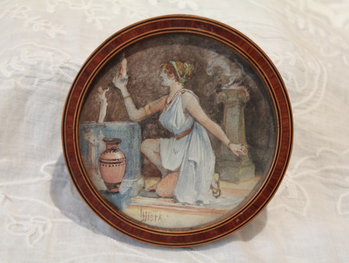 Aquarelle 'Rite cultuel grec' signée Louis Hista (1851-1934) pour Émile Langlade (1863-1939)