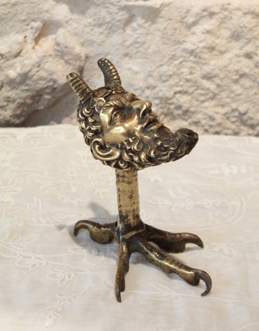 Gilded Bronze Oil Lamp With Faun's Head And Bird's Foot 19th Century-photo-3