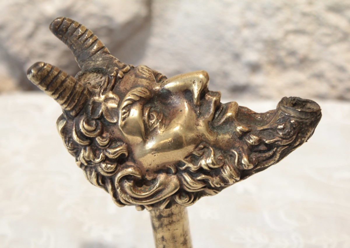 Gilded Bronze Oil Lamp With Faun's Head And Bird's Foot 19th Century-photo-4