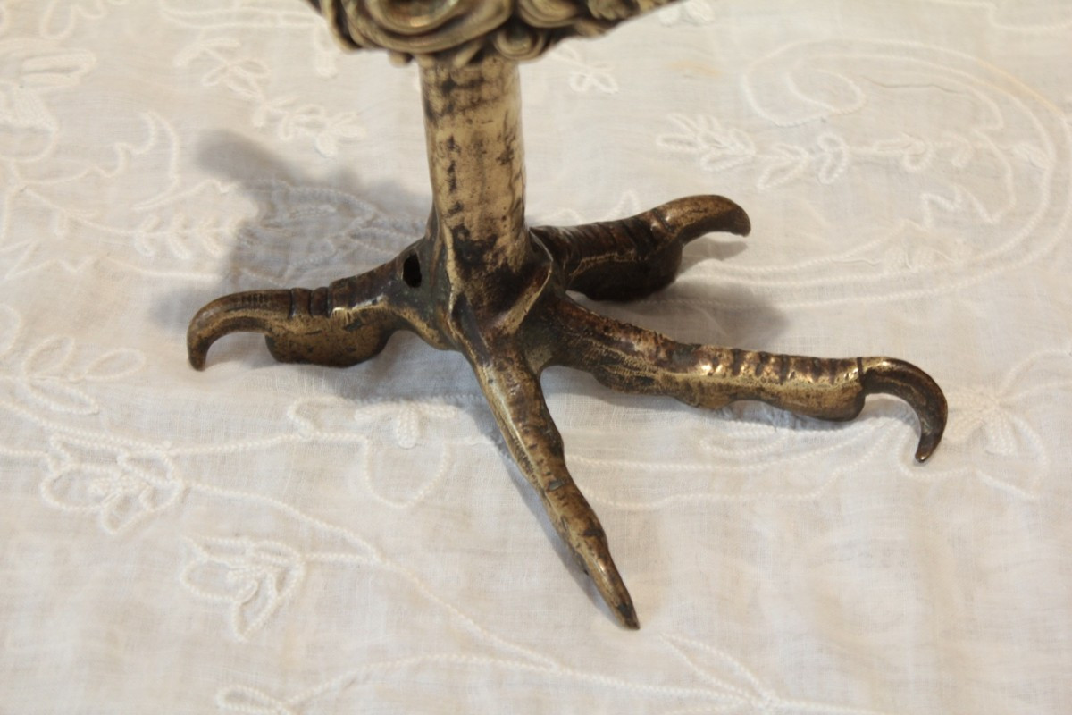 Gilded Bronze Oil Lamp With Faun's Head And Bird's Foot 19th Century-photo-8