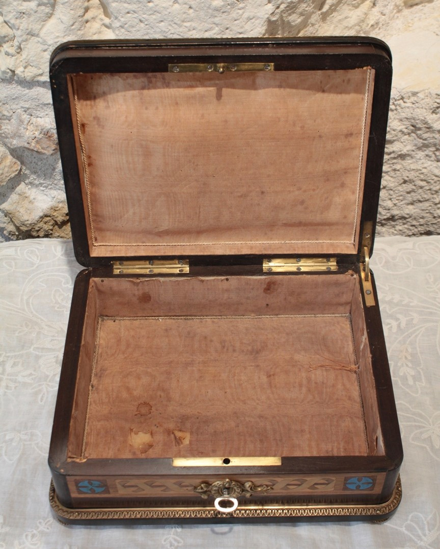 Inlaid Wood, Gilt Bronze And Porcelain Medallion Box, Late 19th Century Period-photo-6