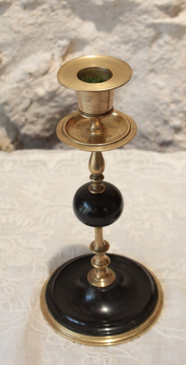 Pair Of Candlesticks In Gilt Brass And Black Marble, Late 19th Century-photo-3