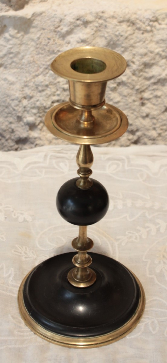 Pair Of Candlesticks In Gilt Brass And Black Marble, Late 19th Century-photo-4