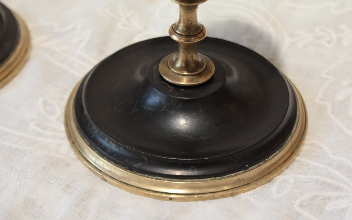 Pair Of Candlesticks In Gilt Brass And Black Marble, Late 19th Century-photo-2