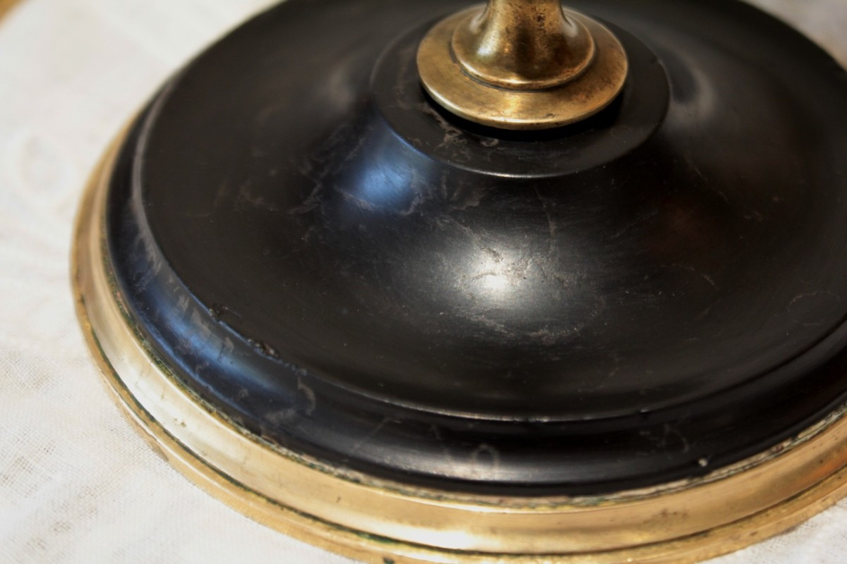 Pair Of Candlesticks In Gilt Brass And Black Marble, Late 19th Century-photo-3