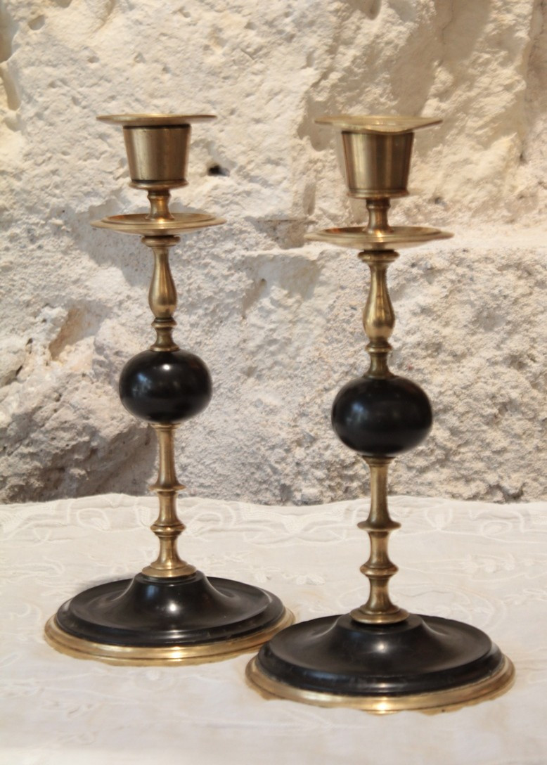 Pair Of Candlesticks In Gilt Brass And Black Marble, Late 19th Century-photo-4