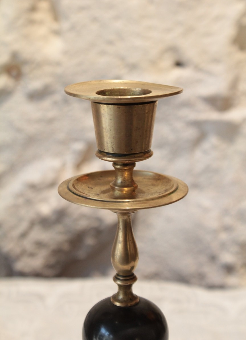 Pair Of Candlesticks In Gilt Brass And Black Marble, Late 19th Century-photo-5