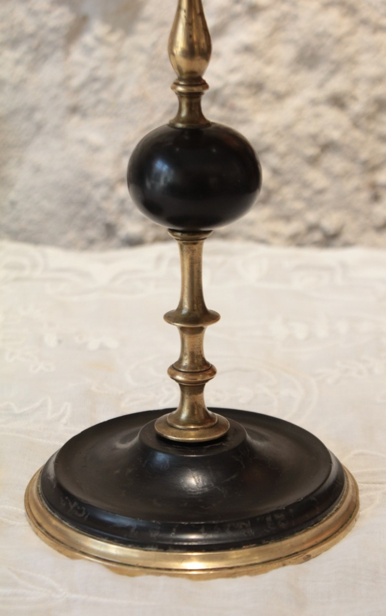 Pair Of Candlesticks In Gilt Brass And Black Marble, Late 19th Century-photo-6