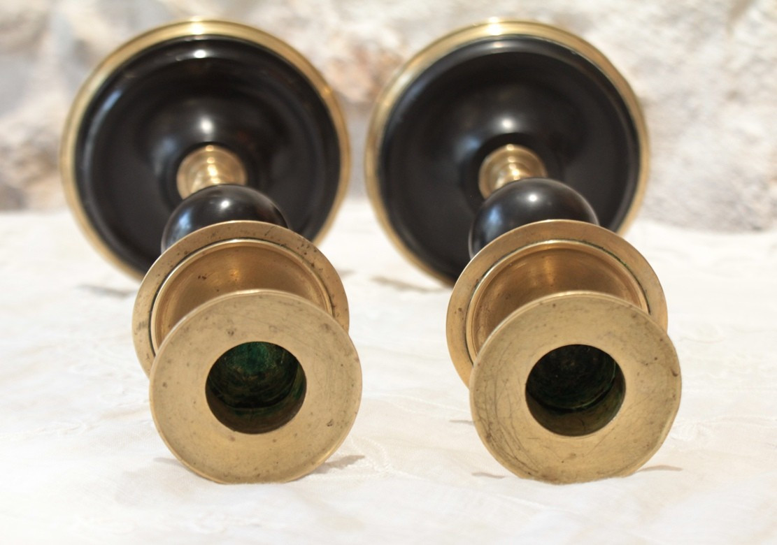 Pair Of Candlesticks In Gilt Brass And Black Marble, Late 19th Century-photo-8