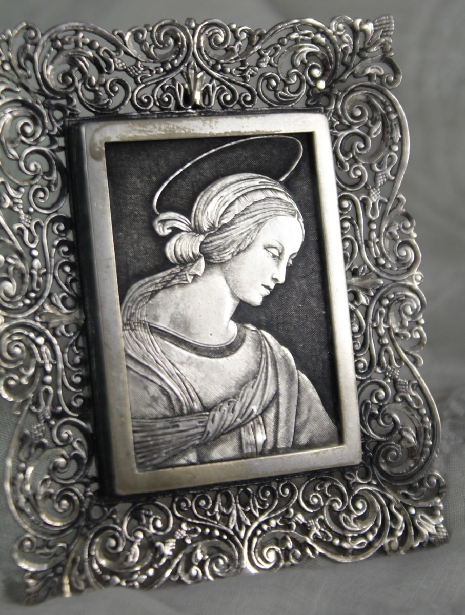 Cadre à poser 'Vierge Marie' en argent massif 800/1000ème, Travail italien 20ème siècle-photo-2
