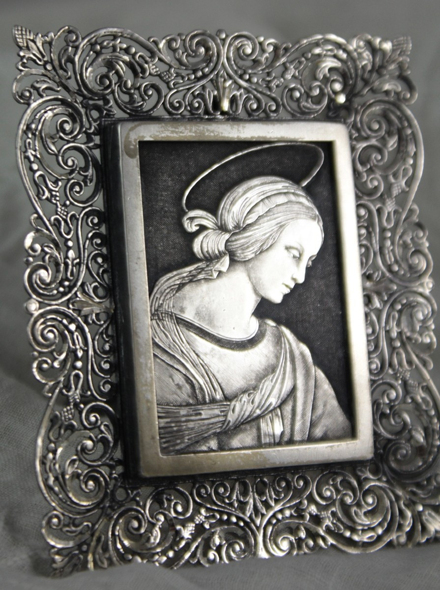 Cadre à poser 'Vierge Marie' en argent massif 800/1000ème, Travail italien 20ème siècle-photo-3