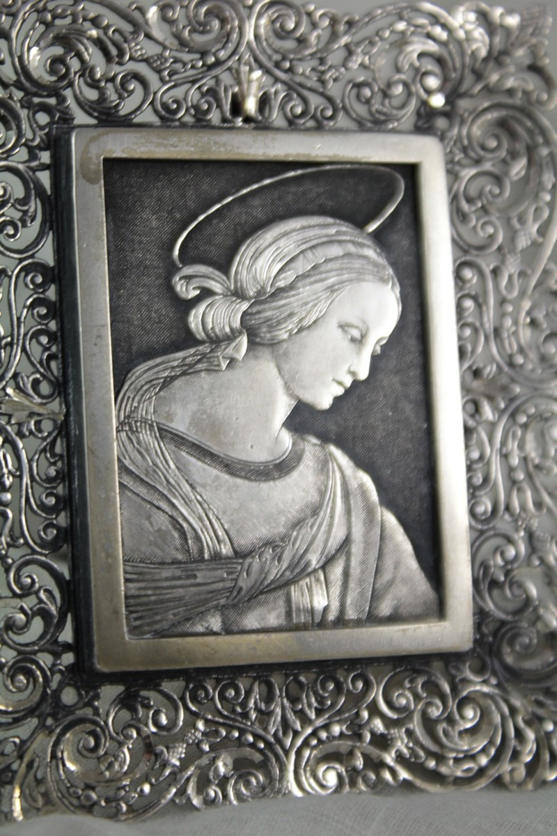 Cadre à poser 'Vierge Marie' en argent massif 800/1000ème, Travail italien 20ème siècle-photo-3