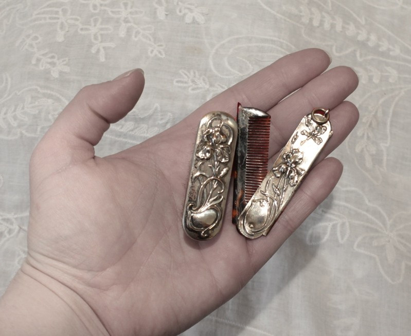 Miniature Brush And Comb Set In Solid Silver Circa 1900-photo-2