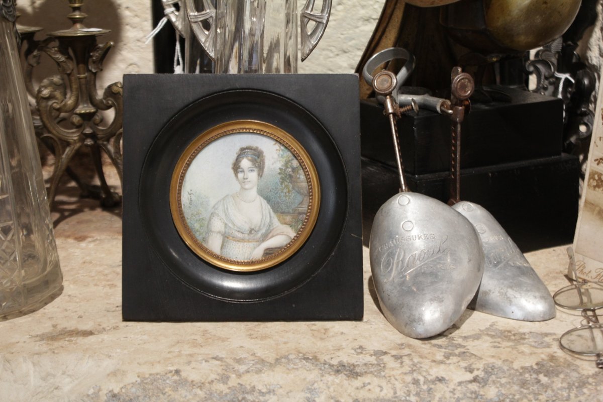Miniature Round View Empire Style Portrait Of A Woman, 20th Century-photo-2