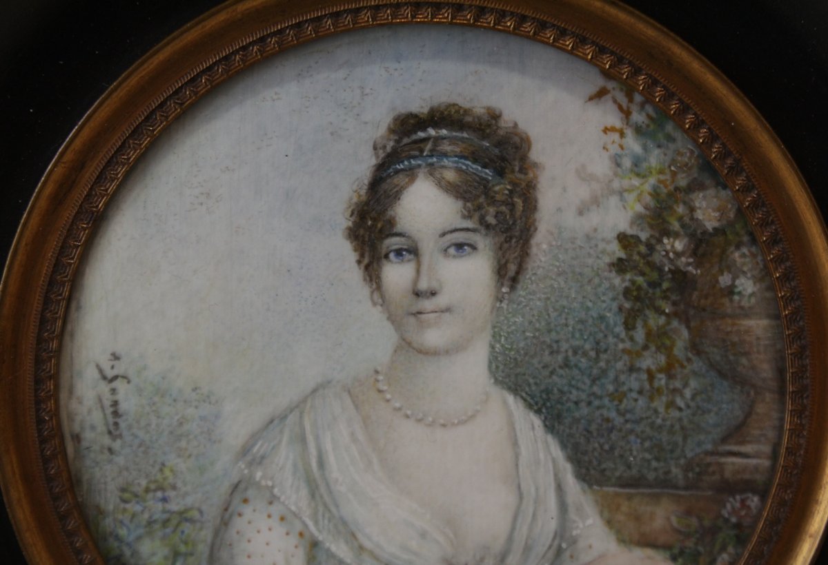 Miniature Round View Empire Style Portrait Of A Woman, 20th Century-photo-4