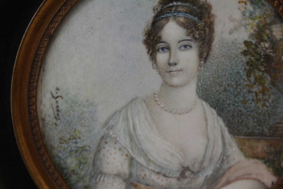 Miniature Round View Empire Style Portrait Of A Woman, 20th Century-photo-1