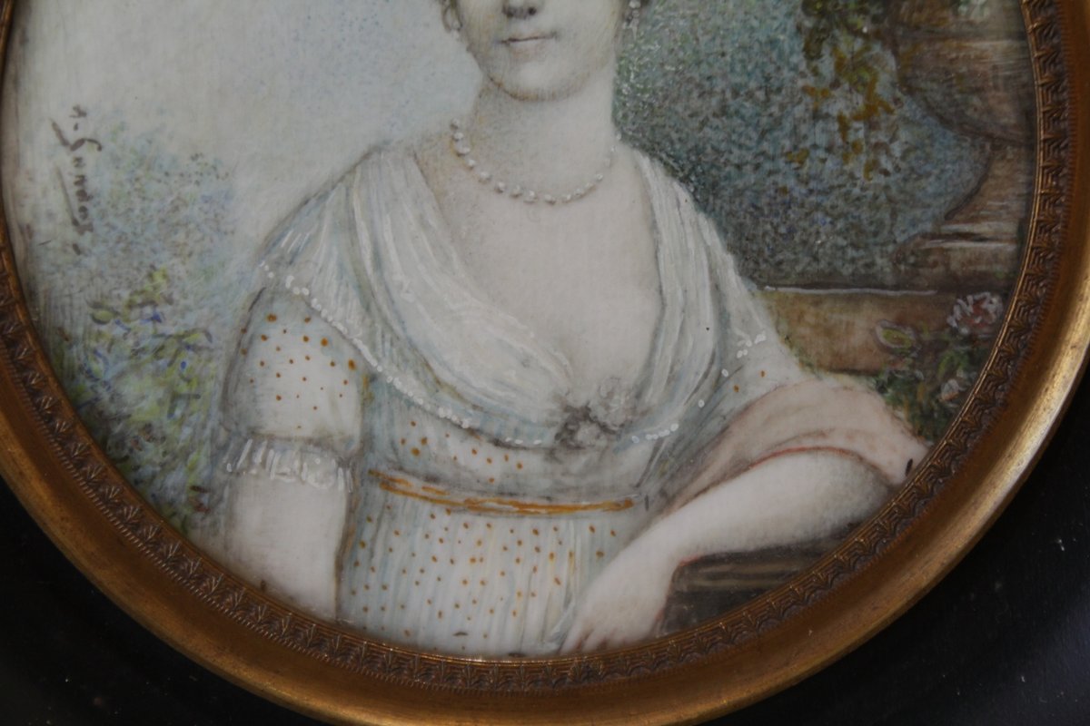 Miniature Round View Empire Style Portrait Of A Woman, 20th Century-photo-2