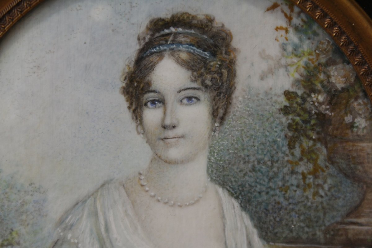 Miniature Round View Empire Style Portrait Of A Woman, 20th Century-photo-3
