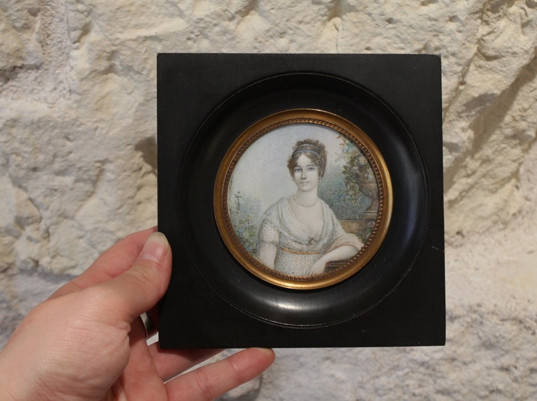Miniature Round View Empire Style Portrait Of A Woman, 20th Century-photo-6