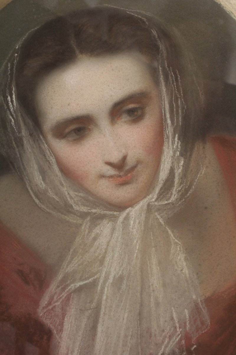 Large Pastel, 'woman With A Scarf' Circa 1850-1870-photo-2