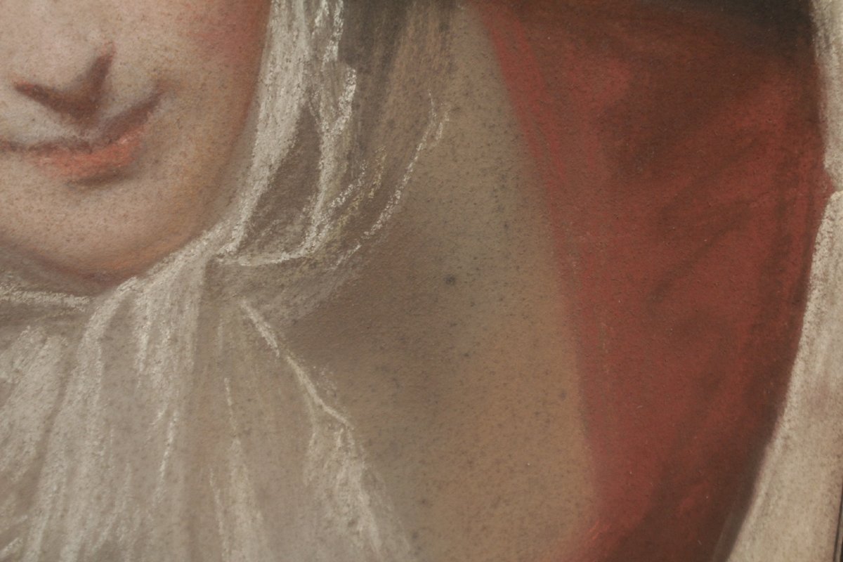 Large Pastel, 'woman With A Scarf' Circa 1850-1870-photo-2