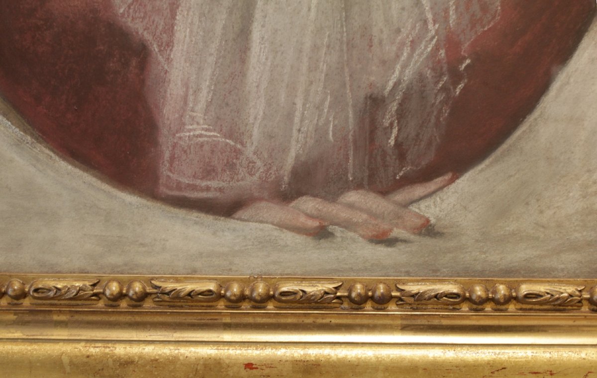 Large Pastel, 'woman With A Scarf' Circa 1850-1870-photo-3