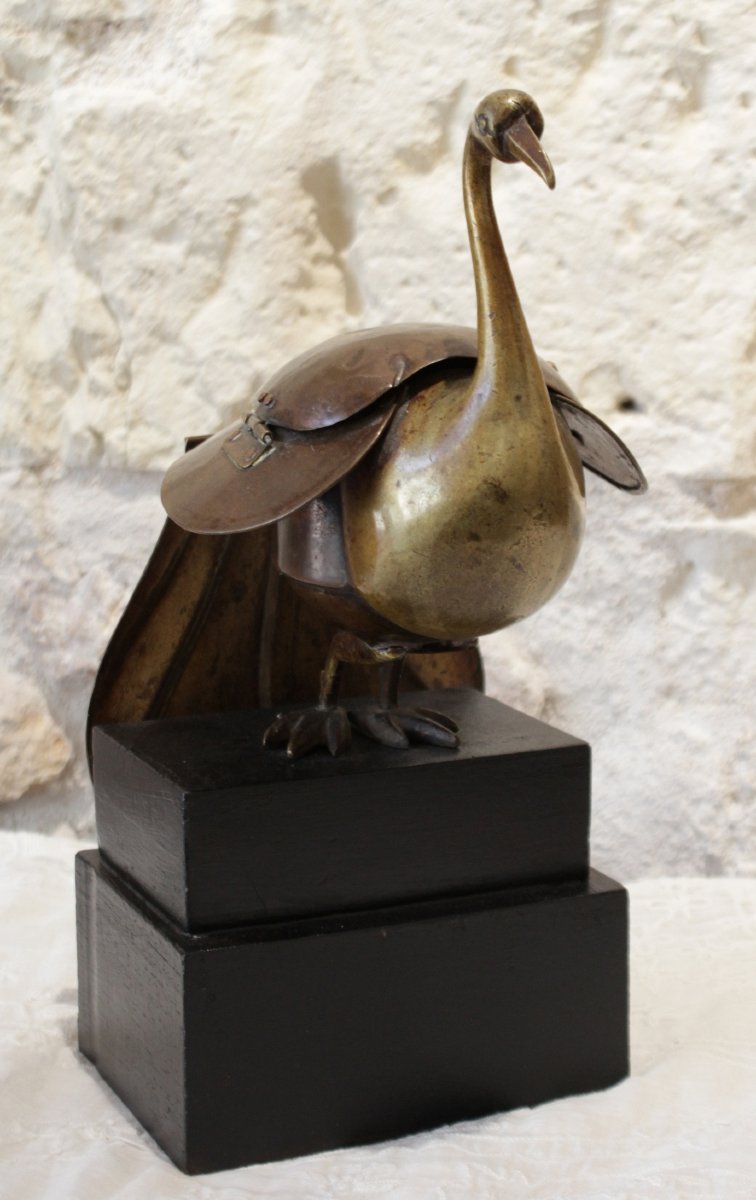 Brass Bird Sculpture Shaped Like A Box, Circa 1970-photo-2