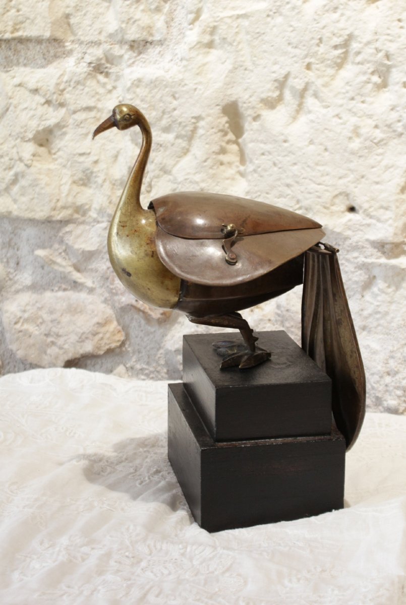 Brass Bird Sculpture Shaped Like A Box, Circa 1970-photo-3