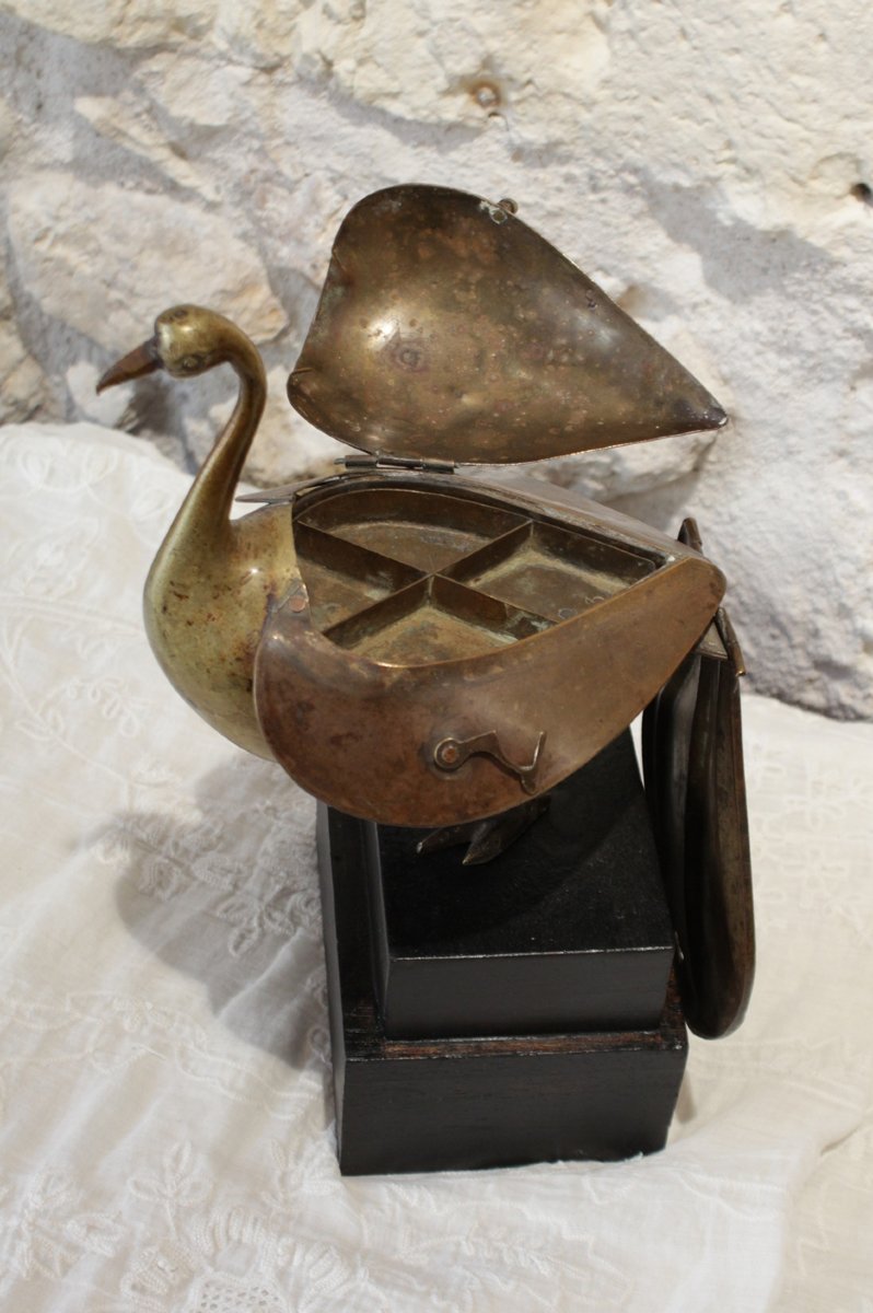 Brass Bird Sculpture Shaped Like A Box, Circa 1970-photo-4