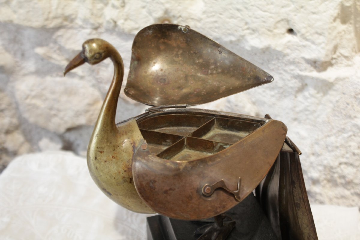 Brass Bird Sculpture Shaped Like A Box, Circa 1970-photo-2