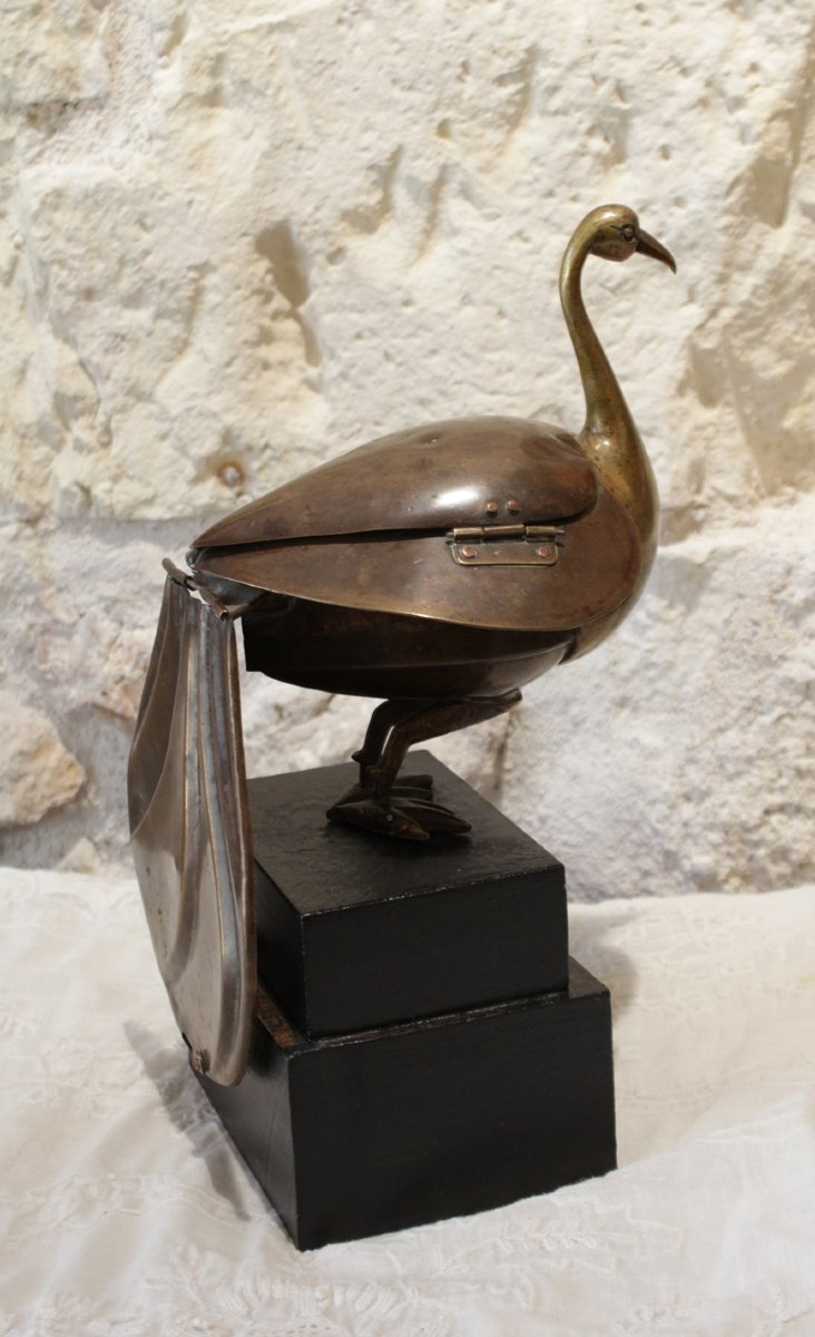 Brass Bird Sculpture Shaped Like A Box, Circa 1970-photo-4