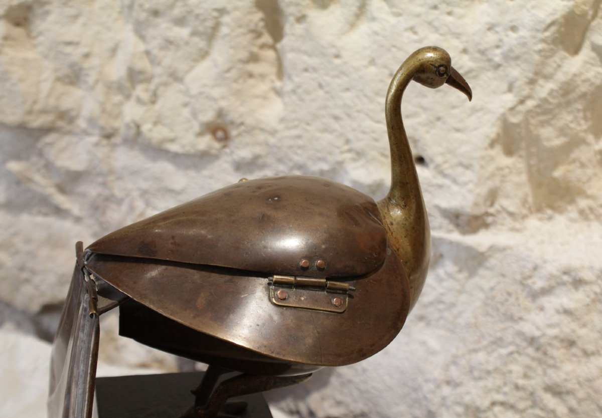 Brass Bird Sculpture Shaped Like A Box, Circa 1970-photo-5