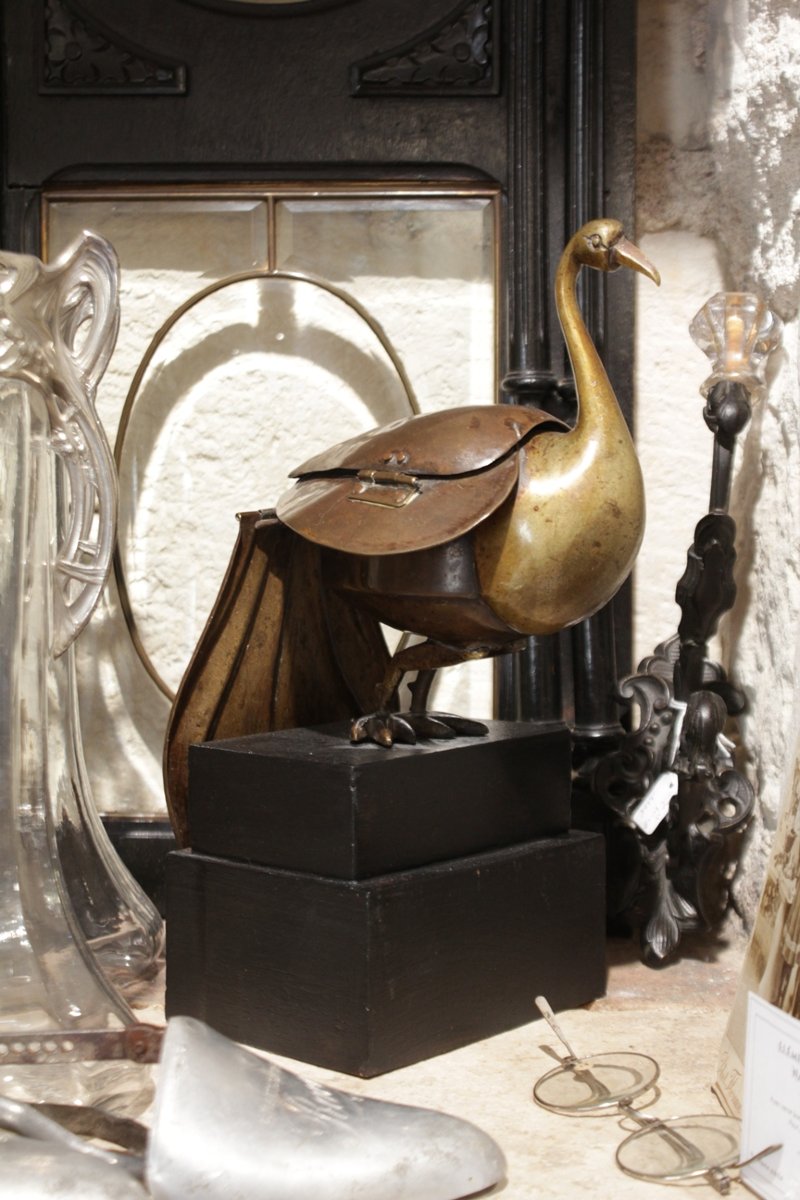 Brass Bird Sculpture Shaped Like A Box, Circa 1970-photo-6