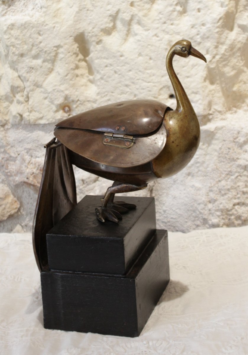Brass Bird Sculpture Shaped Like A Box, Circa 1970