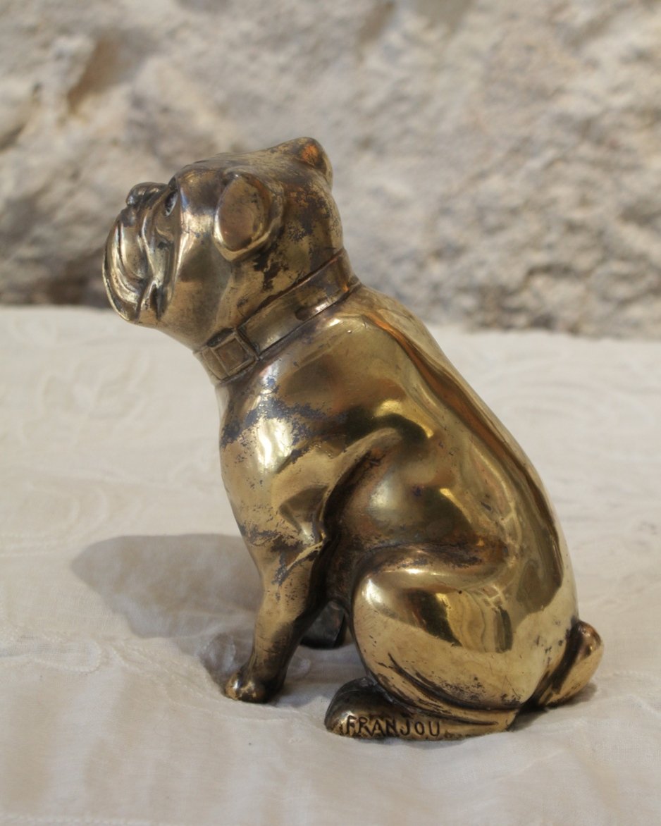Sculpture chien Bulldog signée 'Franjou' pour Hippolyte Moreau (1832-1926)-photo-3
