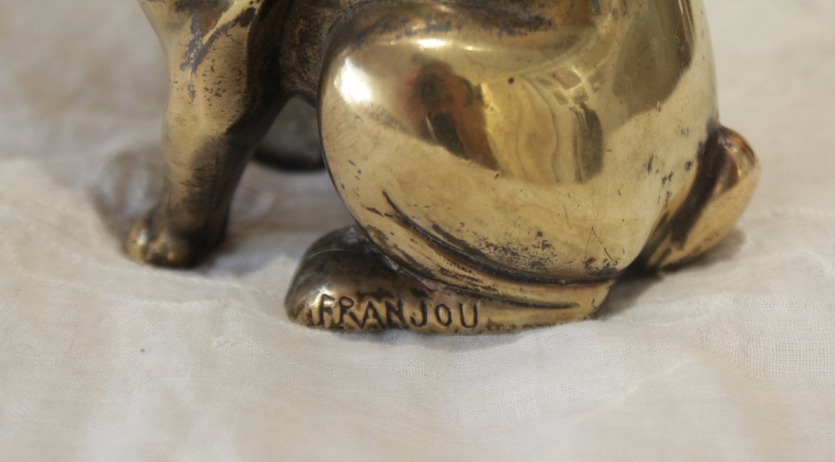 Sculpture chien Bulldog signée 'Franjou' pour Hippolyte Moreau (1832-1926)-photo-4