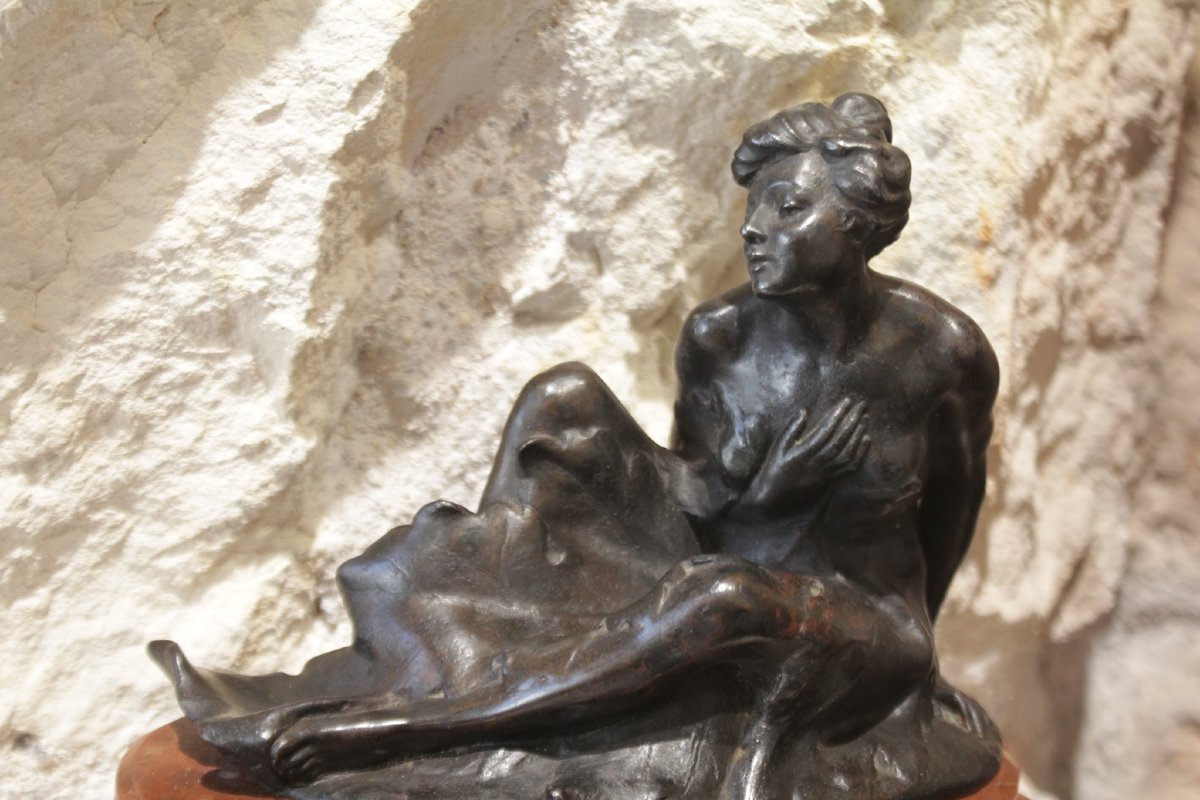 Bronze Sculpture Titled "nymph" Or "allegory Of Nature," Signed By Henri Désiré Gauquié (1858–1927)-photo-2