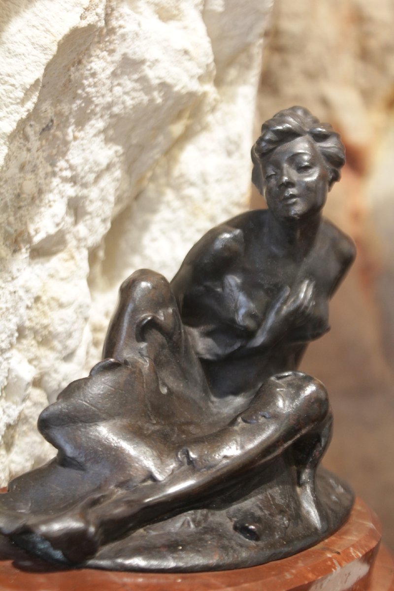 Bronze Sculpture Titled "nymph" Or "allegory Of Nature," Signed By Henri Désiré Gauquié (1858–1927)-photo-1