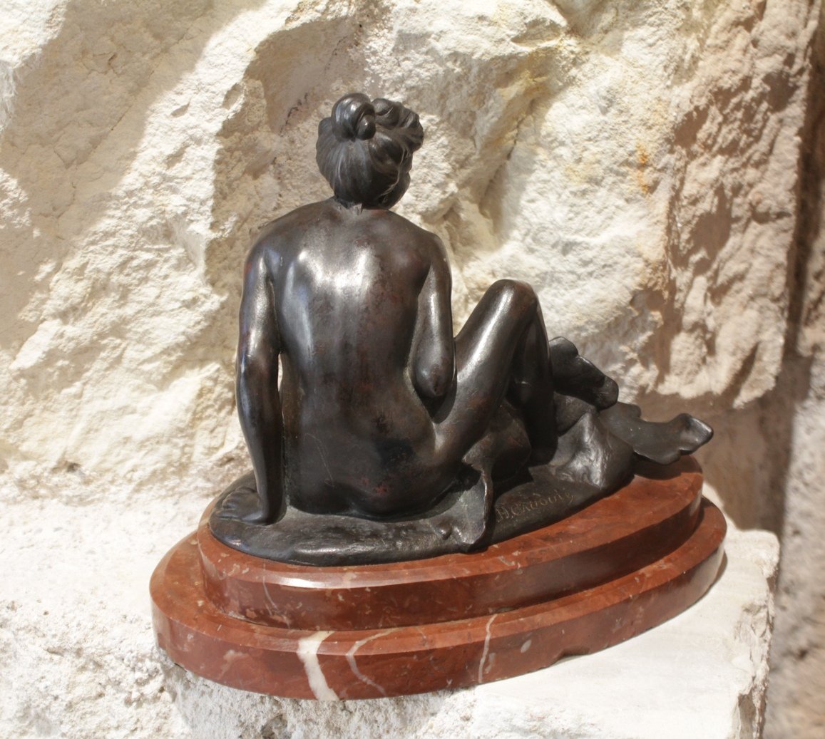 Bronze Sculpture Titled "nymph" Or "allegory Of Nature," Signed By Henri Désiré Gauquié (1858–1927)-photo-2