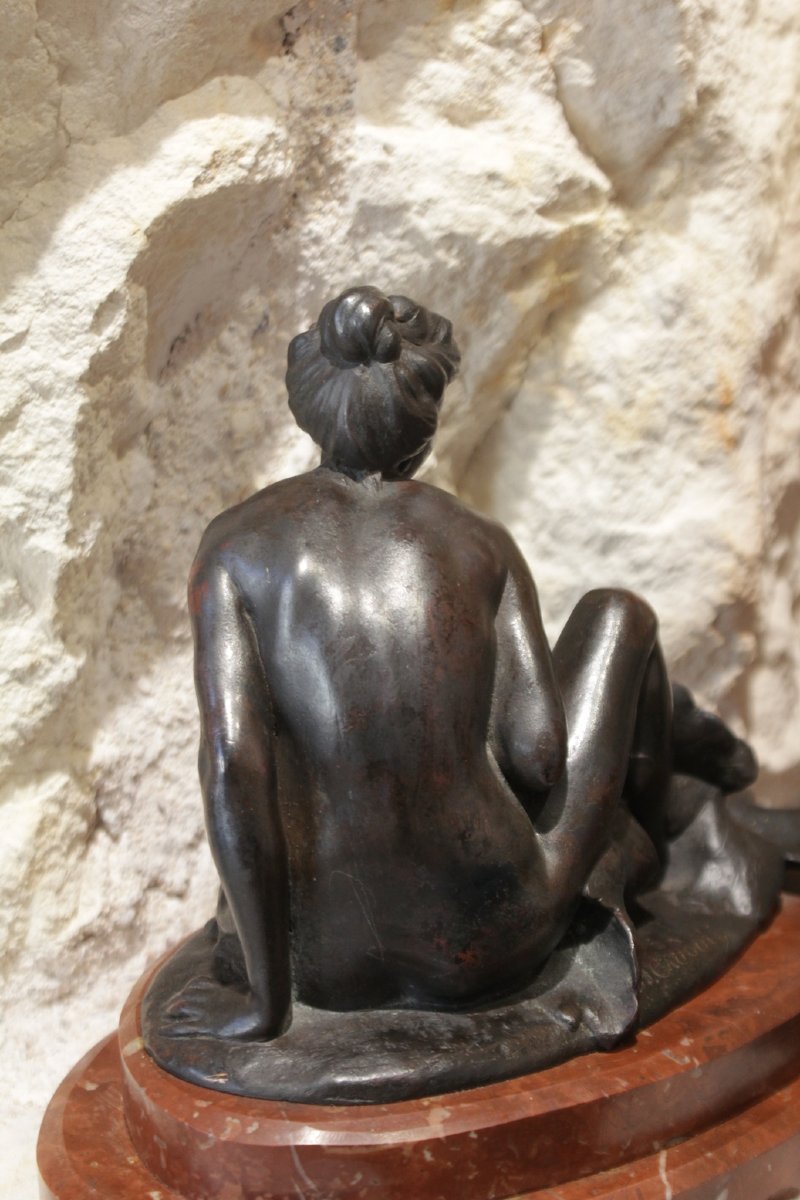 Bronze Sculpture Titled "nymph" Or "allegory Of Nature," Signed By Henri Désiré Gauquié (1858–1927)-photo-3