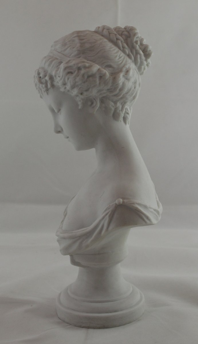 Sculpture en biscuit de porcelaine buste de jeune fille fin 19ème, début 20ème siècle-photo-3