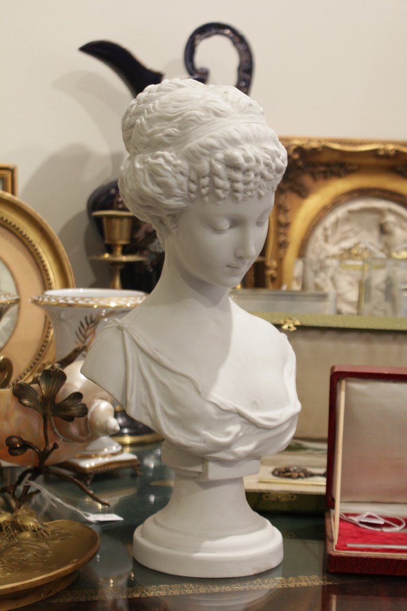 Sculpture en biscuit de porcelaine buste de jeune fille fin 19ème, début 20ème siècle-photo-8