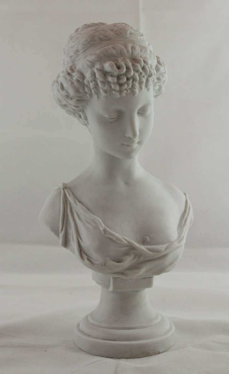 Sculpture en biscuit de porcelaine buste de jeune fille fin 19ème, début 20ème siècle