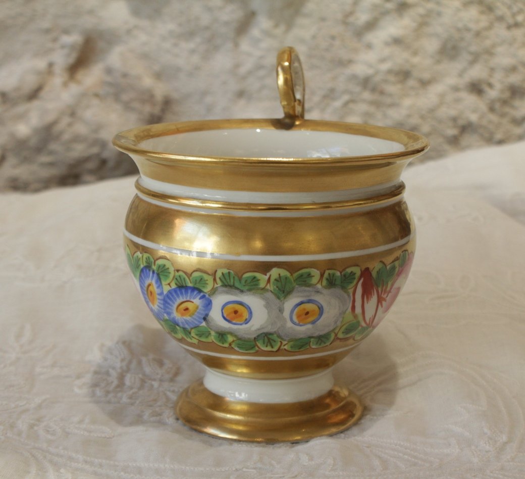Dinner Set, Cup And Saucer, Porcelain With Polychrome Floral Decoration, Circa 1815-1830-photo-2