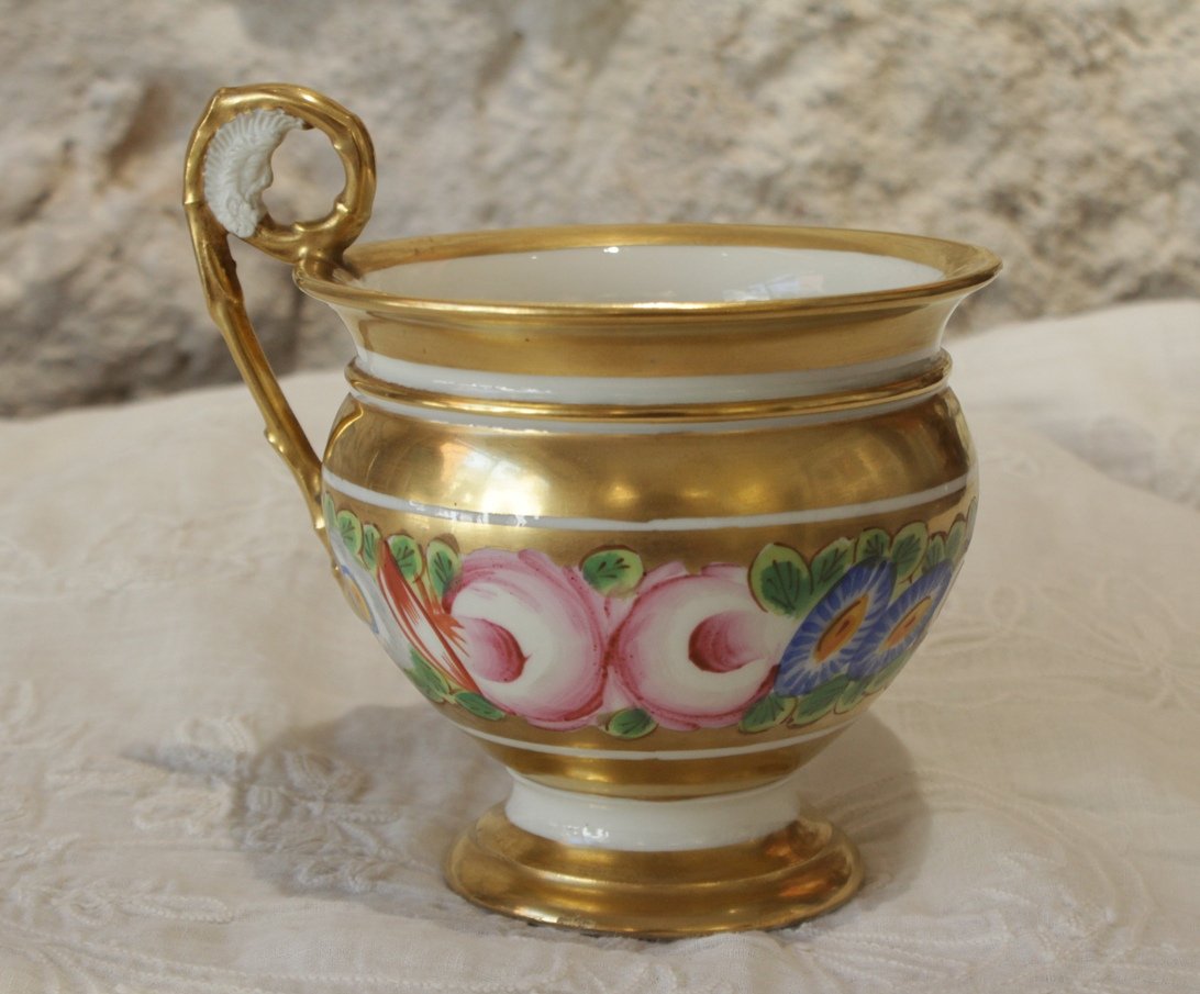 Dinner Set, Cup And Saucer, Porcelain With Polychrome Floral Decoration, Circa 1815-1830-photo-3