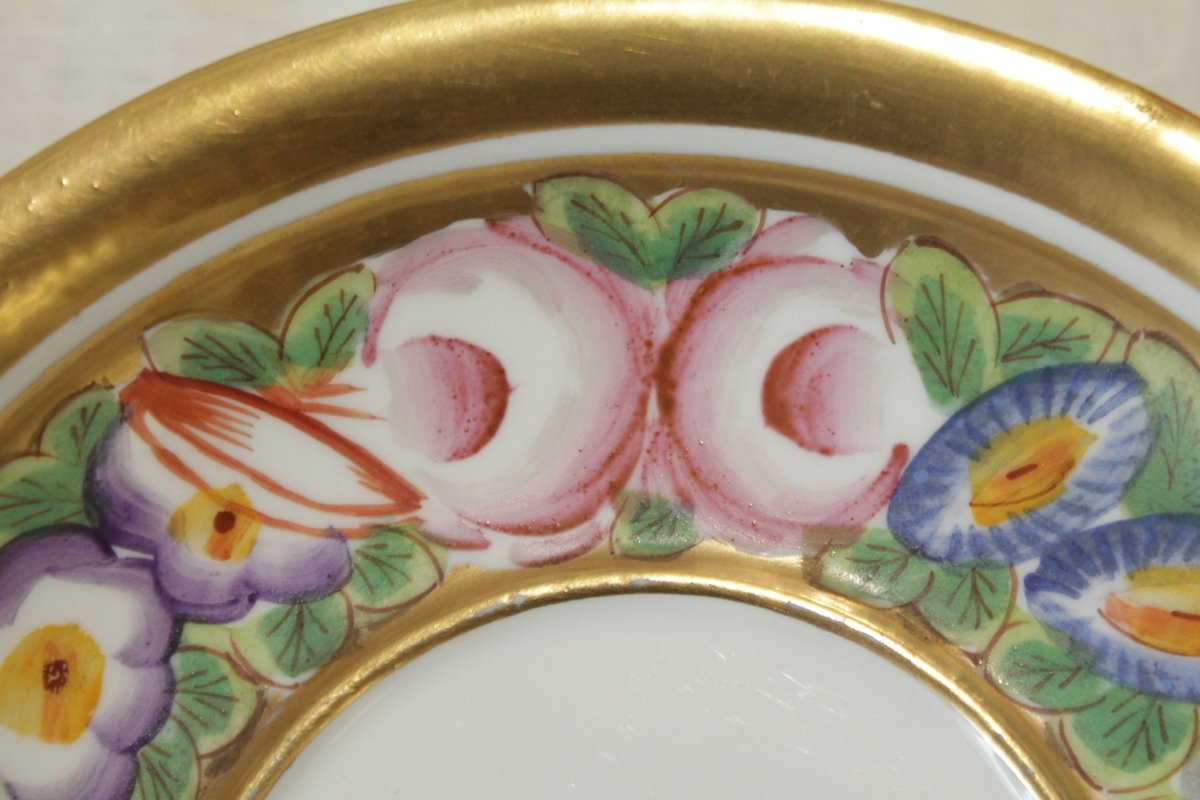 Dinner Set, Cup And Saucer, Porcelain With Polychrome Floral Decoration, Circa 1815-1830-photo-5