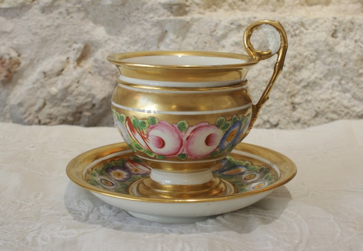 Dinner Set, Cup And Saucer, Porcelain With Polychrome Floral Decoration, Circa 1815-1830